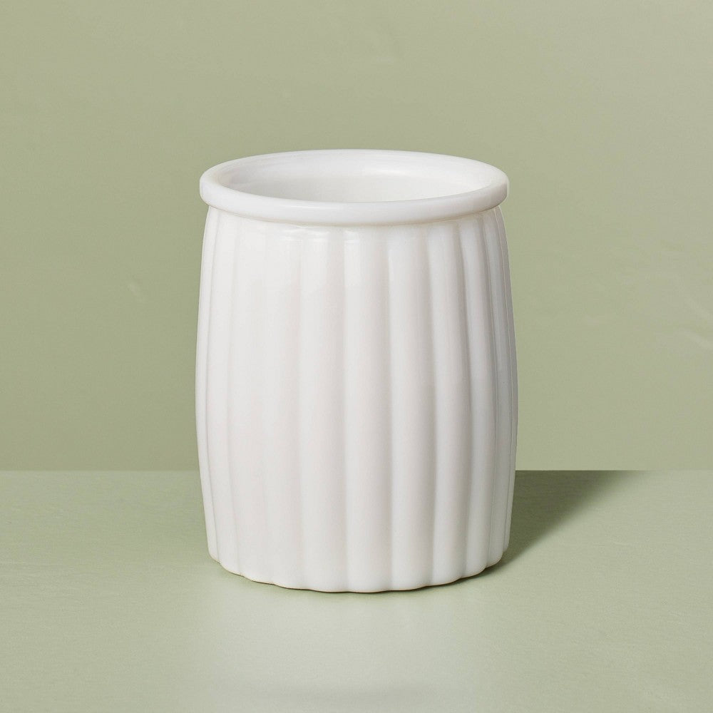 Ribbed Milk Glass Bathroom Tumbler White - Hearth & Hand with Magnolia: Elegant Vanity Accessory, Hand Washable - Bellso